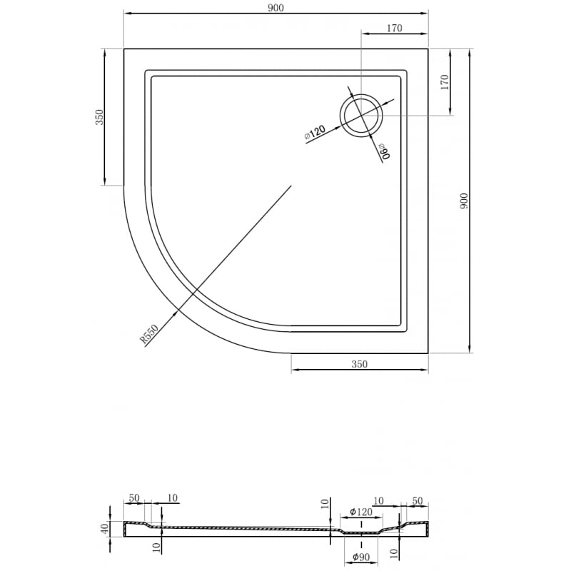Mexen Flow Duschwanne Halbrund Slim 90 x 90 cm, Weiß Glanz - 46Q109090