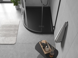 Mexen Flow Duschwanne halbrund asymmetrisch schlank links 90 x 80 cm, schwarz matt - 46Q708090L
