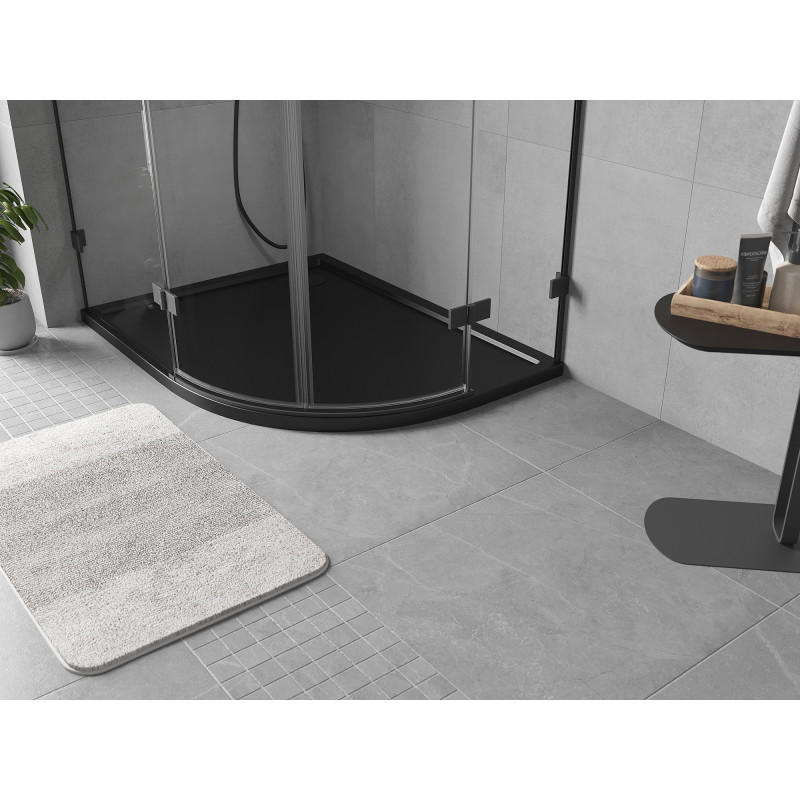 Mexen Flow asymmetrische, halbrunde Duschwanne slim links 90 x 80 cm, schwarz matt - 46Q708090L