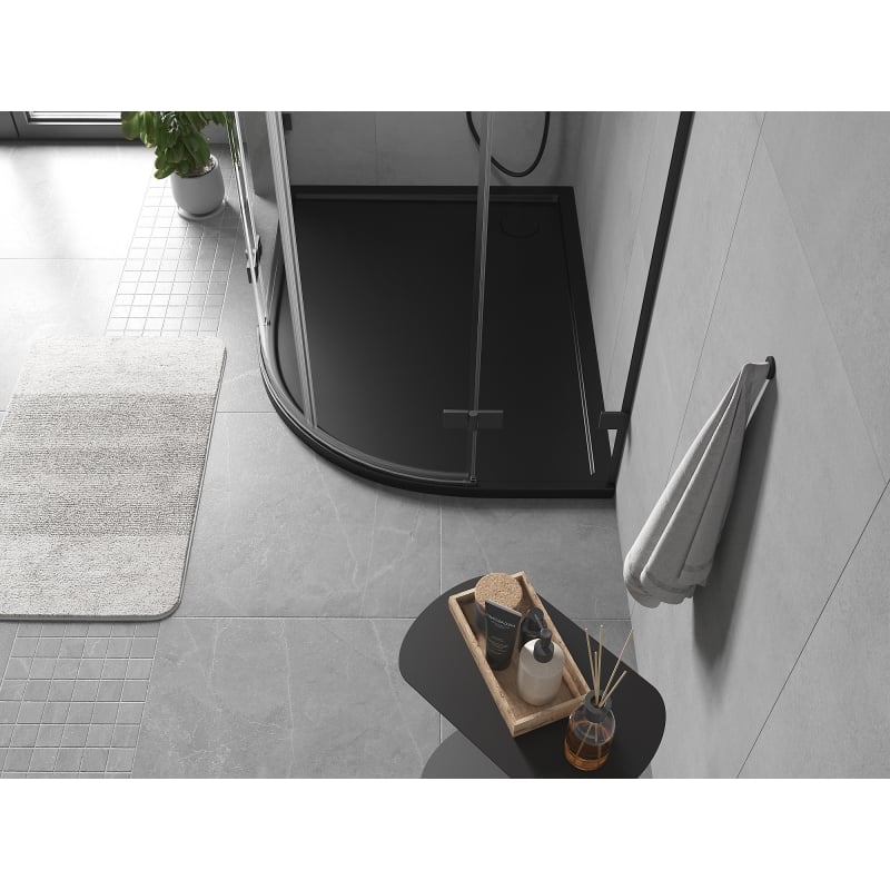 Mexen Flow Halbkreis-Duschwanne asymmetrisch Slim links 100 x 80 cm, schwarz matt - 46Q708010L