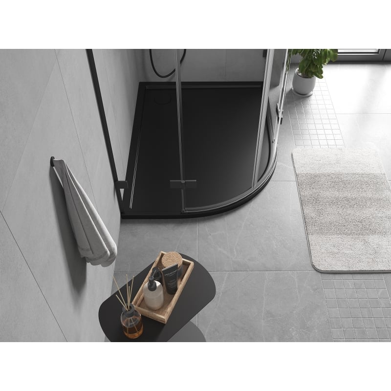Mexen Flow Halbrunder asymmetrischer Slim-Duschwanne rechts 100 x 80 cm, schwarz matt - 46Q708010R