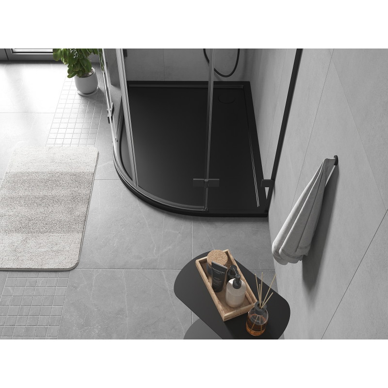 Mexen Flow Duschwanne halbkreisförmig asymmetrisch slim links 100 x 90 cm, schwarz matt - 46Q709010L