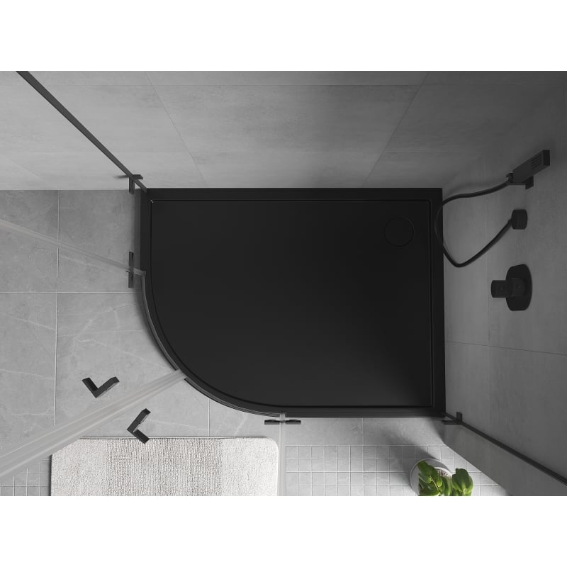 Mexen Flow halbrunde asymmetrische Slim-Duschwanne rechts 100 x 90 cm, schwarz matt - 46Q709010R
