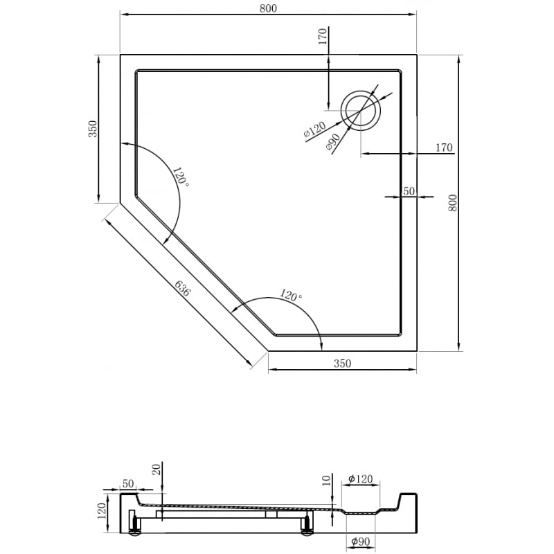 Mexen Flow+ Fünfeck-Duschwanne 80 x 80 cm, weiß glänzend - 46P108080H