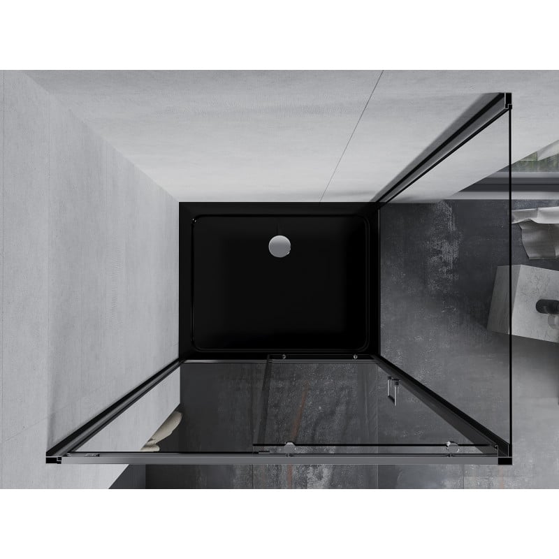 Mexen Apia Duschkabine verschiebbar 130 x 90 cm, transparent, chrom + Duschwanne Flat, schwarz - 840-130-090-01-00-4070