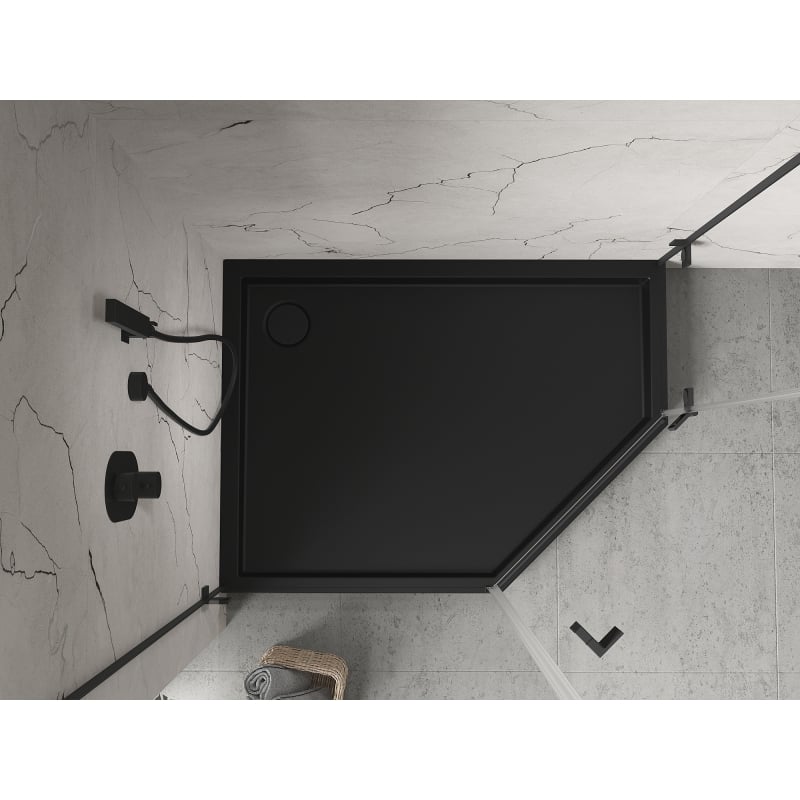 Mexen Flow+ Fünfeck-Duschwanne links 90 x 80 cm, schwarz matt - 46P708090LH