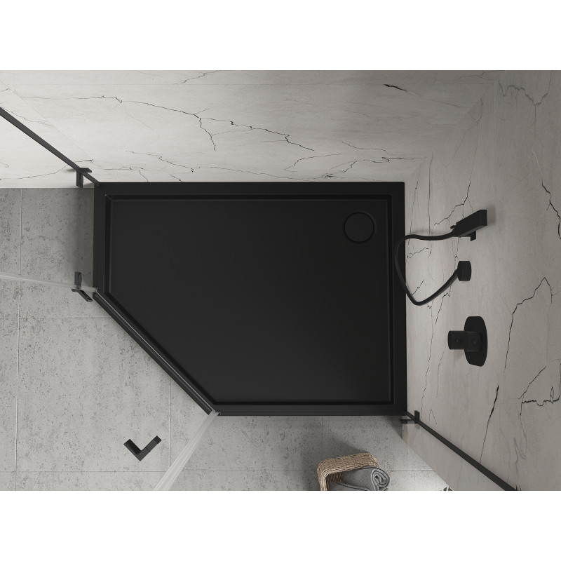 Mexen Flow+ Fünfeck-Duschwanne rechts 90 x 80 cm, Schwarz Matt - 46P708090RH