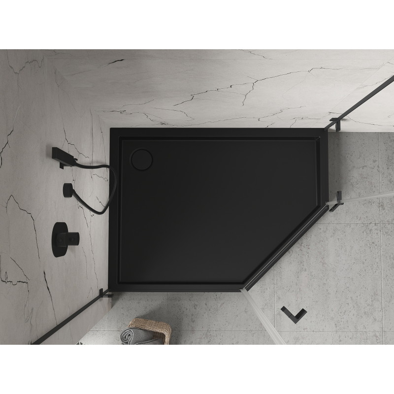 Mexen Flow+ Fünfeck-Duschwanne links 80 x 100 cm, schwarz matt - 46P708010LH