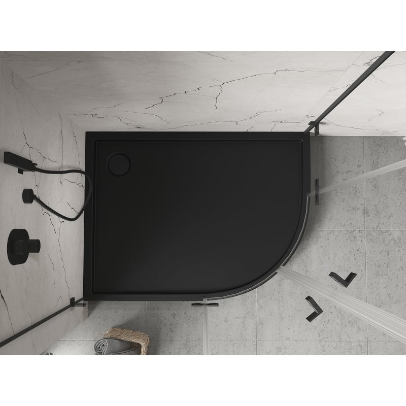 Mexen Flow+ Duschwanne halbkreisförmig asymmetrisch links 90 x 80 cm, schwarz matt - 46Q708090LH