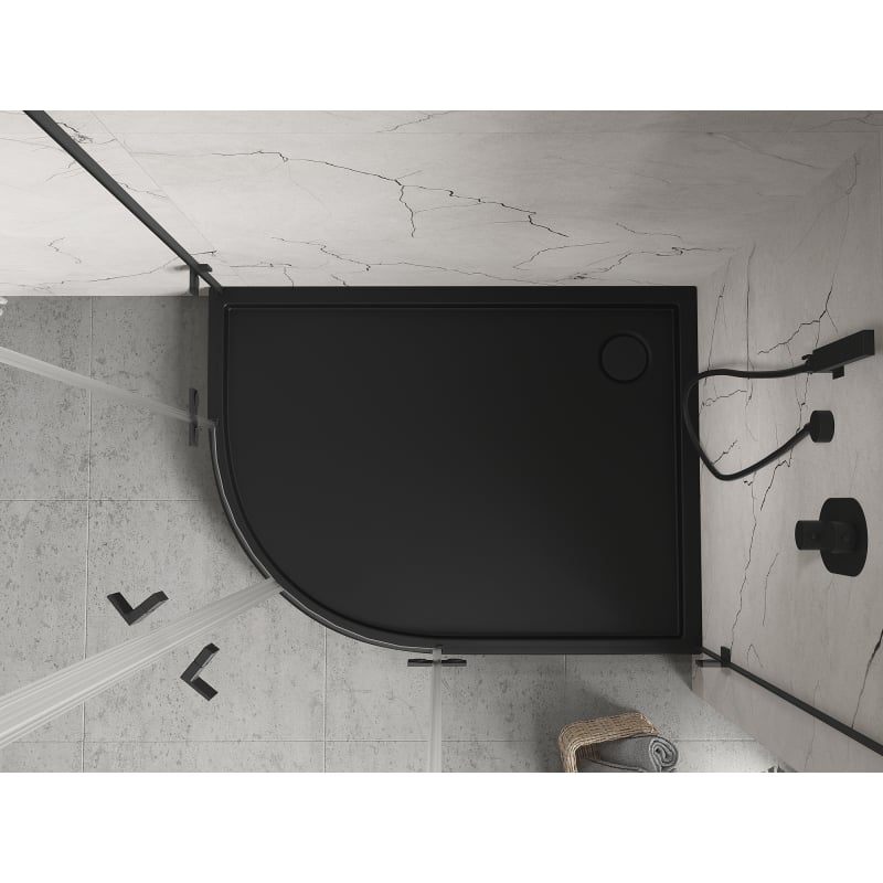 Mexen Flow+ asymmetrische, rechteckige Duschwanne, rechts, 90 x 80 cm, schwarz matt - 46Q708090RH