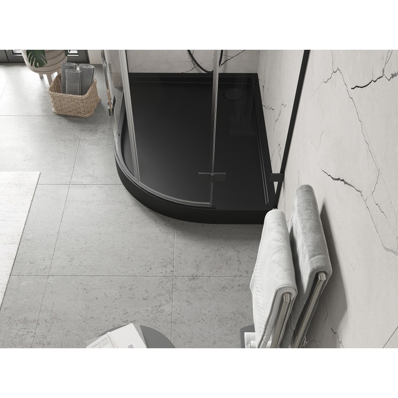 Mexen Flow+ asymmetrische Halbrund-Duschwanne links 100 x 80 cm, schwarzmatt - 46Q708010LH