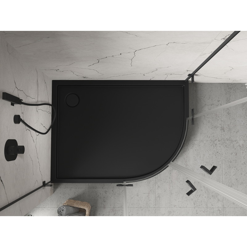 Mexen Flow+ asymmetrische Halbrund-Duschwanne links 100 x 80 cm, schwarzmatt - 46Q708010LH