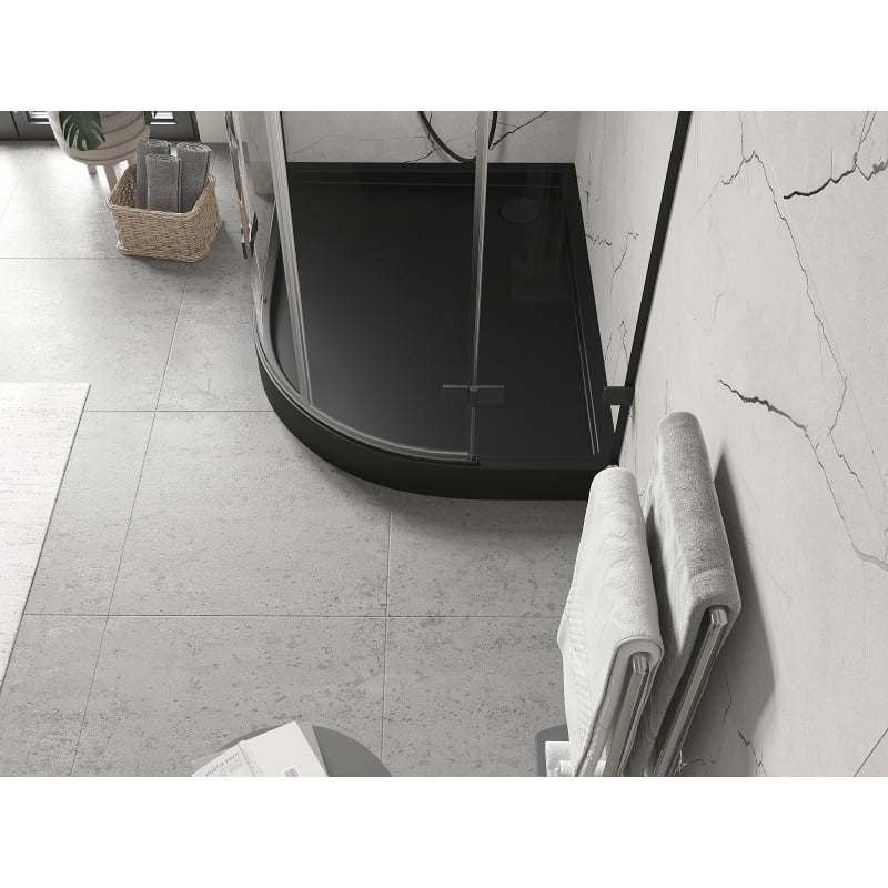 Mexen Flow+ asymmetrische, halbrunde, linke Duschwanne 100 x 90 cm, schwarz matt - 46Q709010LH
