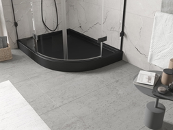 Mexen Flow+ asymmetrische, halbrunde, linke Duschwanne 100 x 90 cm, schwarz matt - 46Q709010LH