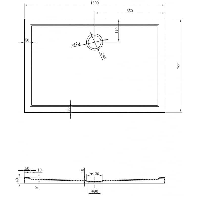 Mexen Flow rechteckige Slim-Duschwanne 130 x 70 cm, weiß glänzend - 46R107013