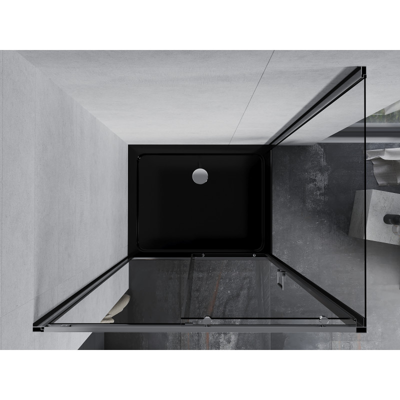 Mexen Apia Duschkabine verschiebbar 140 x 90 cm, transparent, Chrom + Duschwanne Flat, schwarz - 840-140-090-01-00-4070
