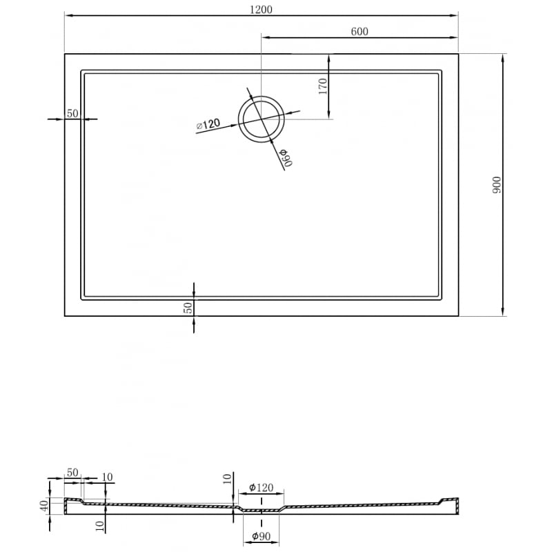 Mexen Flow rechteckige Duschwanne Slim 120 x 90 cm, schwarz matt - 46R709012