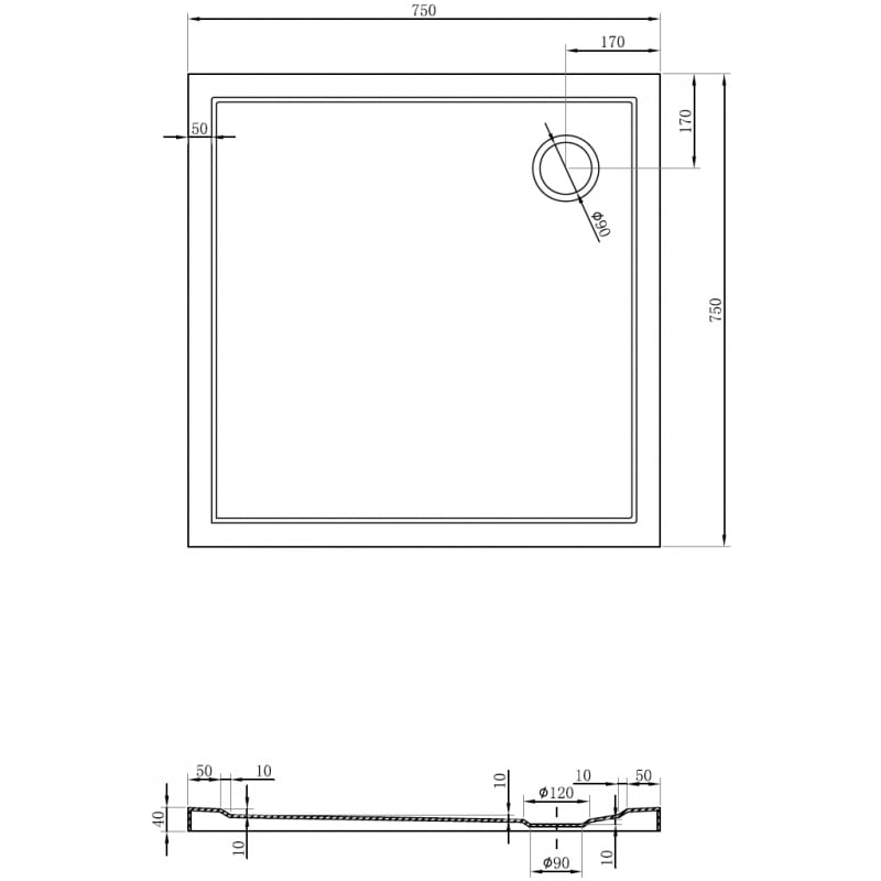 Mexen Flow quadratische Duschwanne Slim 75 x 75 cm, weiß glänzend - 46S107575