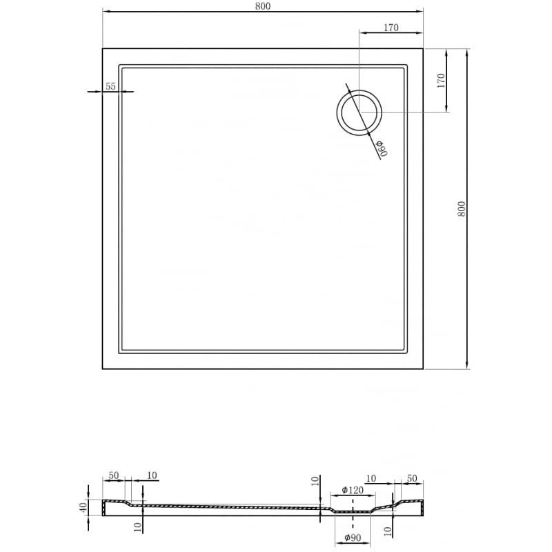 Mexen Flow Quadratischer Duschboden Slim 80 x 80 cm, weißer Glanz - 46S108080