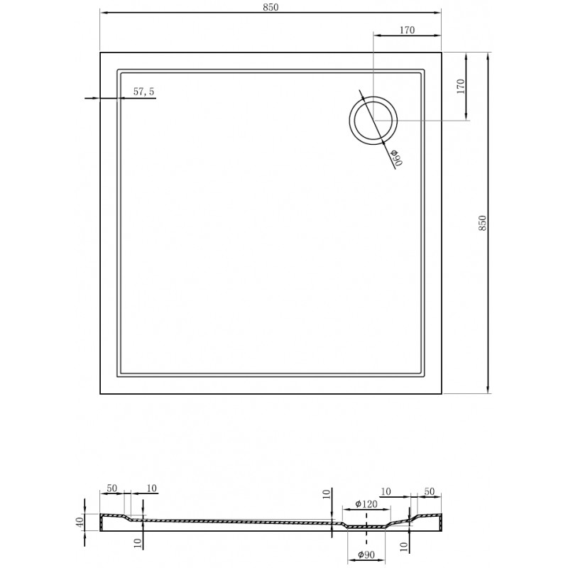 Mexen Flow Duschwanne quadratisch slim 85 x 85 cm, weiß glänzend - 46S108585