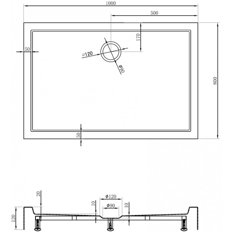 Mexen Flow+ rechteckige Duschwanne 100 x 80 cm, weiß glänzend - 46R108010H