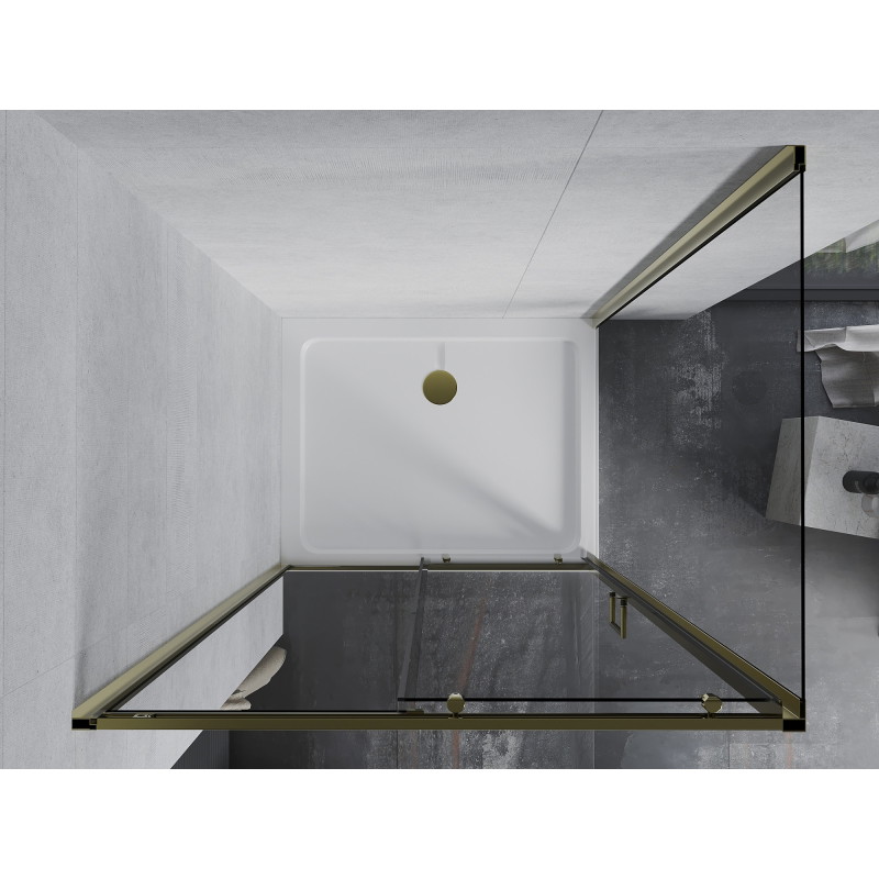 Mexen Apia Schiebedusche 90 x 80 cm, transparent, gold + Duschwanne Flat, weiß - 840-090-080-50-00-4010G