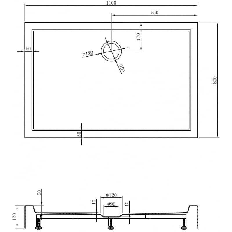 Mexen Flow+ rechteckige Duschwanne 110 x 80 cm, weiß glänzend - 46R108011H