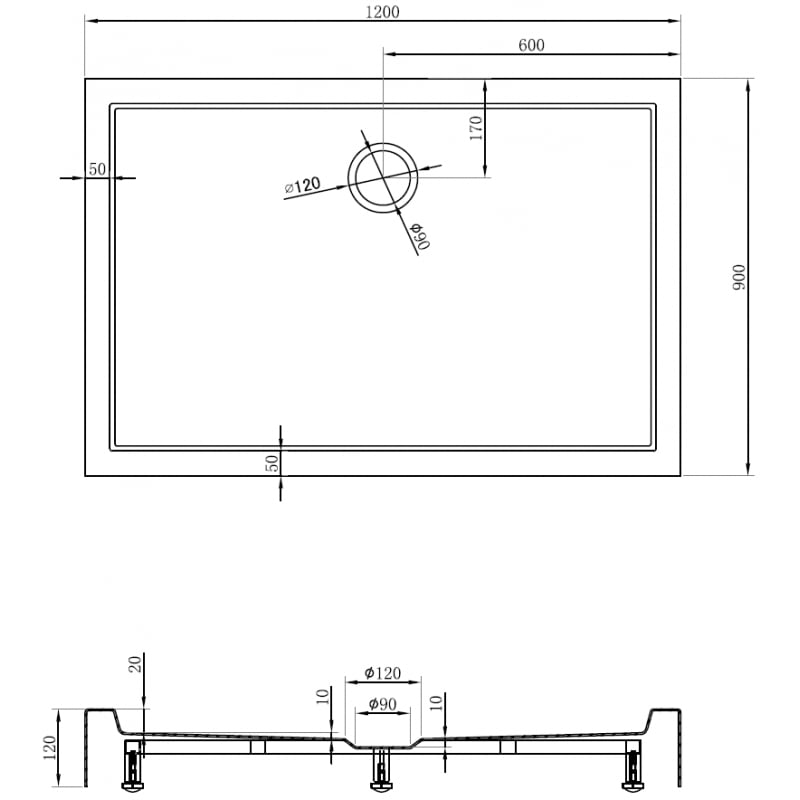 Mexen Flow+ rechteckige Duschwanne 120 x 90 cm, weiß glänzend - 46R109012H