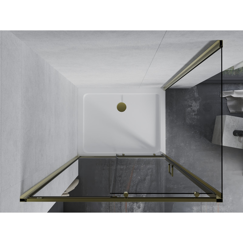 Mexen Apia Duschkabine, verschiebbar, 90 x 100 cm, transparent, gold + Duschwanne Flat, weiß - 840-090-100-50-00-4010G