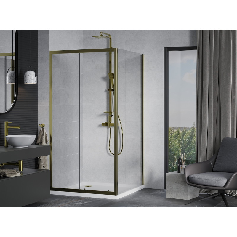 Mexen Apia Schiebedusche 100 x 100 cm, transparent, gold + Flat-Duschtasse, weiß - 840-100-100-50-00-4010G