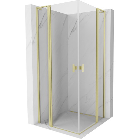 Mexen Mist L Duo Duschkabine schwingtür 90 x 90 cm, transparent, gebürstetes Gold - 8A4L-090-090-55-00