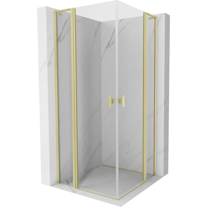 Mexen Mist L Duo Duschkabine schwenkbar 100 x 100 cm, transparent, gebürstetes Gold - 8A4L-100-100-55-00