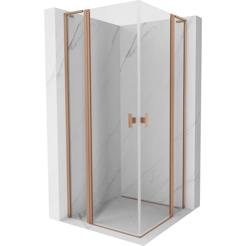 Mexen Mist L Duo Duschkabine schwenkbar 100 x 100 cm, transparent, gebürstetes Kupfer - 8A4L-100-100-65-00