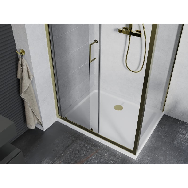 Mexen Apia Schiebedusche 110 x 90 cm, transparent, gold + Flat-Duschwanne, weiß - 840-110-090-50-00-4010G