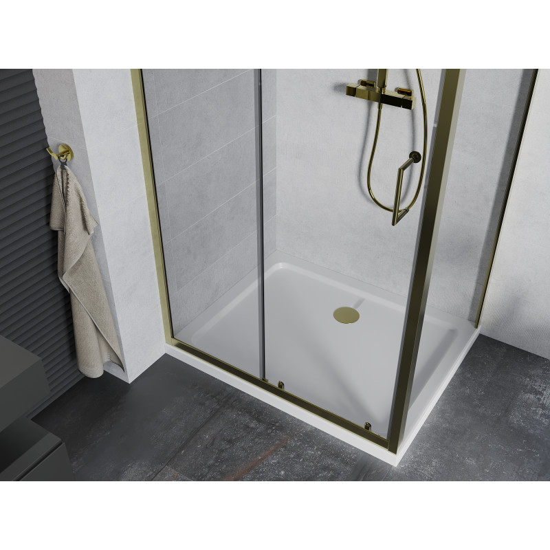 Mexen Apia Schiebedusche 120 x 70 cm, transparent, gold + Flat-Duschwanne, weiß - 840-120-070-50-00-4010G