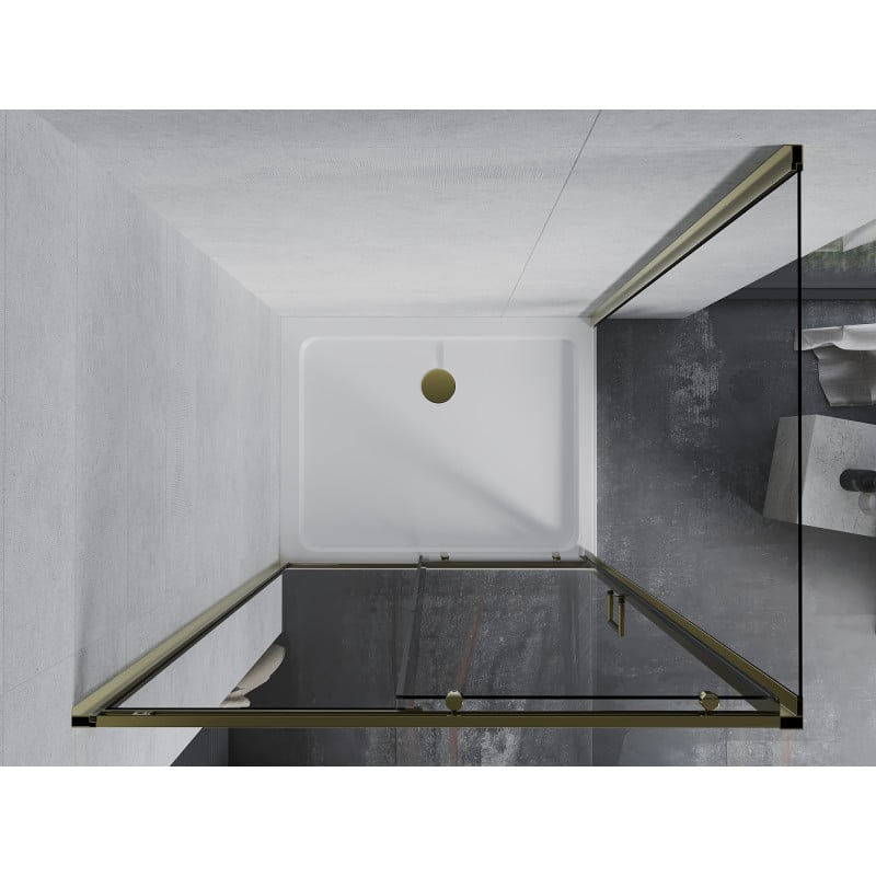 Mexen Apia Duschkabine schiebbar 120 x 80 cm, transparent, gold + Duschwanne Flat, weiß- 840-120-080-50-00-4010G