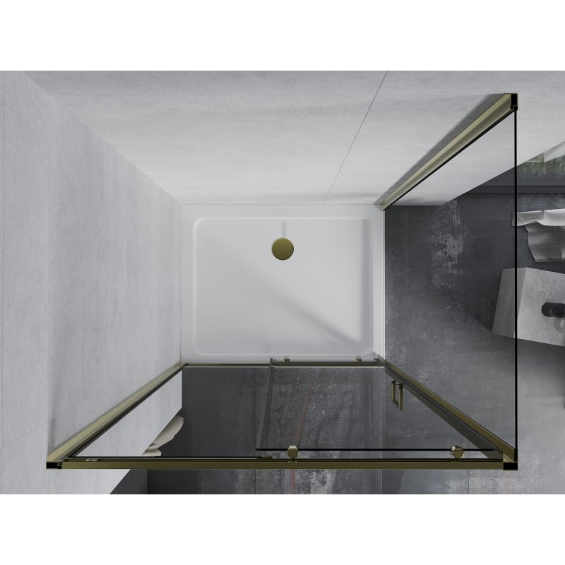 Mexen Apia Schiebetür-Duschkabine 130 x 80 cm, transparent, gold + Duschtasse Flat, weiß - 840-130-080-50-00-4010G