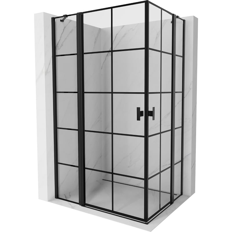 Mexen Mist Duo Duschkabine Schwenktür 115 x 90 cm, schwarzes Gitter, schwarz - 8A4-115L-090P-70-77