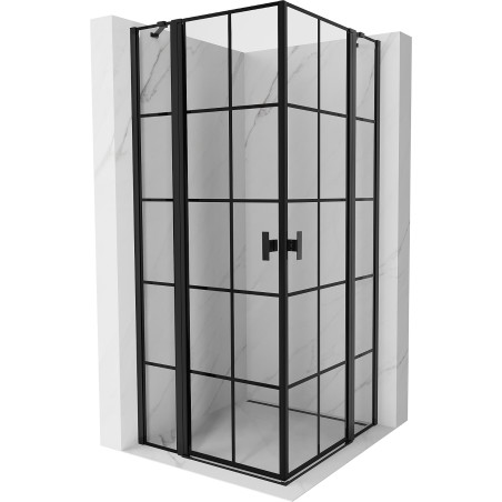 Mexen Mist Duo Duschkabine schwenkbar 120 x 120 cm, schwarzes Gitter, schwarz - 8A4-120L-120P-70-77
