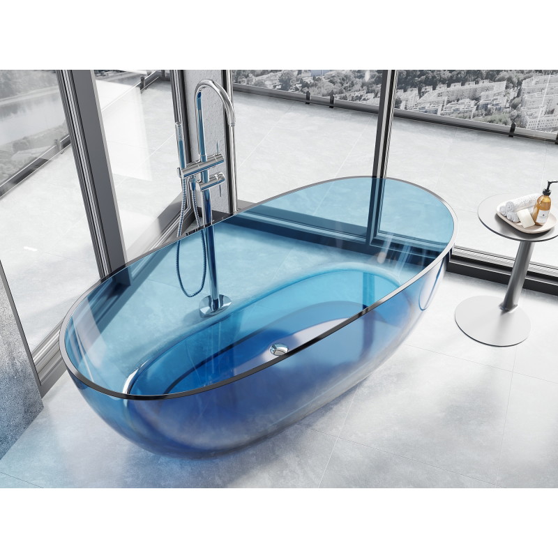 Mexen Pure Denim freistehende transparente Wanne 170 x 80 cm, Chromverschluss - 58071708007