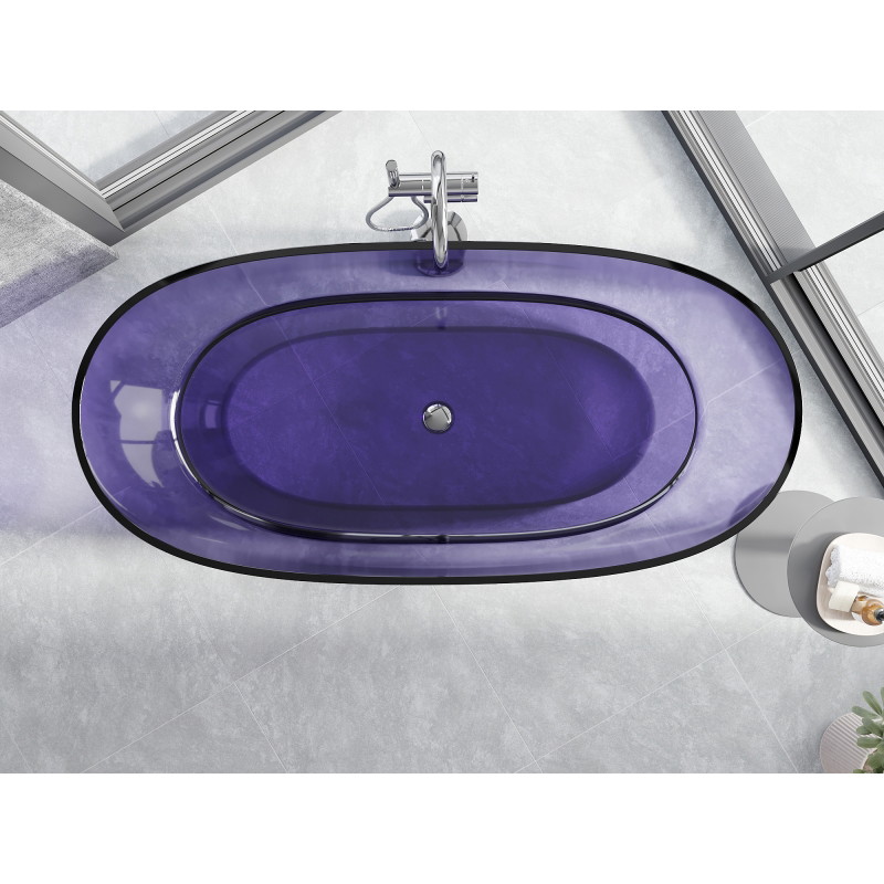 Mexen Pure Dunkles Schieferblau freistehende transparente Wanne 170 x 80 cm, Chromabfluss - 58071708010