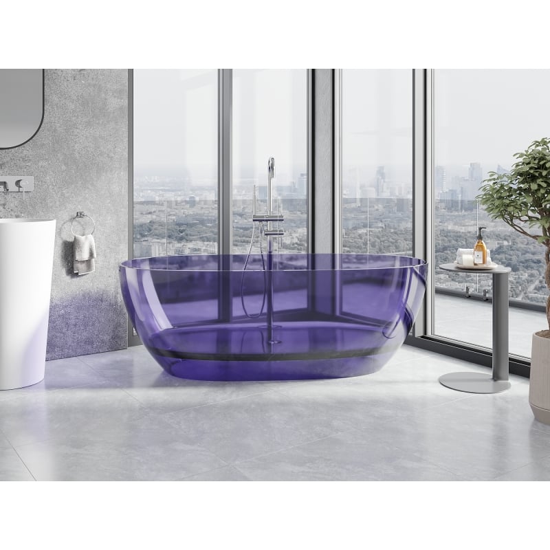 Mexen Pure Dunkles Schieferblau freistehende transparente Wanne 170 x 80 cm, Chromabfluss - 58071708010