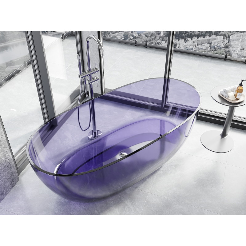 Mexen Pure Dunkles Schieferblau freistehende transparente Wanne 170 x 80 cm, Chromabfluss - 58071708010