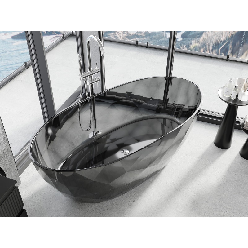 Mexen Orax freistehende schwarze Wanna transparent 170 x 80 cm, Chromstöpsel - 58081708013