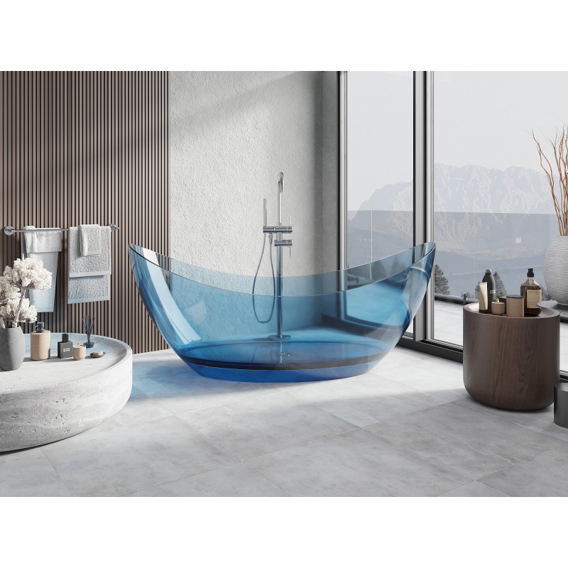 Mexen Vea freistehende transparente Wannendecke Denim 180 x 80 cm, verchromter Stopfen - 58091808007