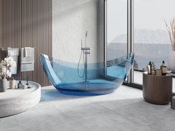 Mexen Vea freistehende transparente Wannendecke Denim 180 x 80 cm, verchromter Stopfen - 58091808007