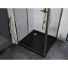 Mexen Apia Duschkabine Schiebetür 90 x 90 cm, transparent, gold + Duschwanne Flat, schwarz - 840-090-090-50-00-4070G