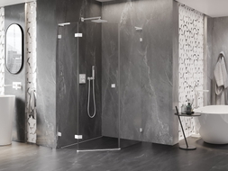 Mexen Lunar L fünfeckige Duschkabine links 80 x 90 cm, transparent, weiß - 831L-080L-090P-20-00-L