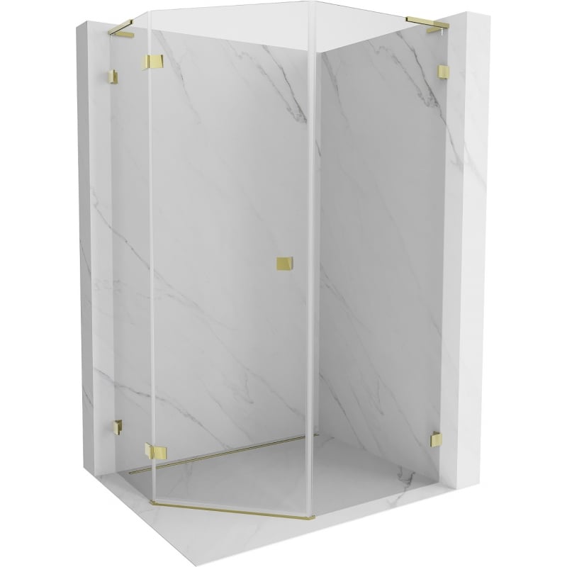 Mexen Lunar L fünfeckige Duschkabine schwenkbar links 80 x 90 cm, transparent, gold - 831L-080L-090P-50-00-L