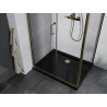 Mexen Apia Duschkabine verschiebbar 100 x 70 cm, transparent, golden + Duschwanne Flat, schwarz - 840-100-070-50-00-4070G